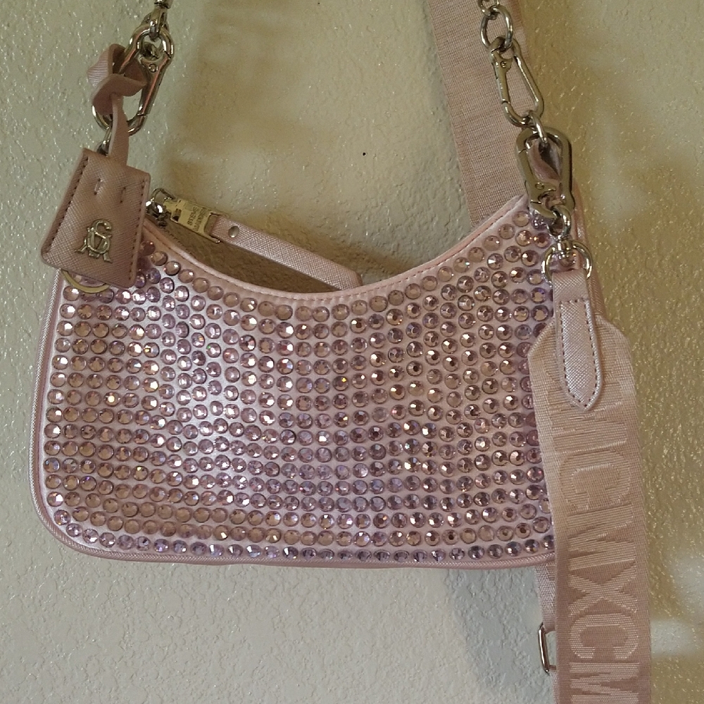 Steve Madden Light Pink Crystal Embellished Shoulder Bag Crossbody